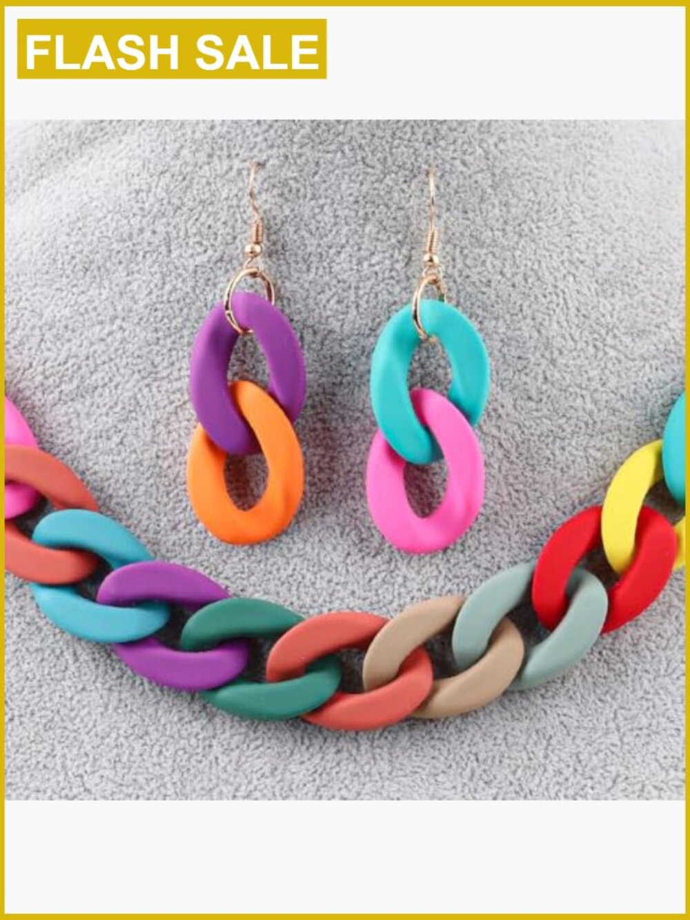 Chunky Acrylic Jewelry Set Necklace Bracelet Earrings Cuban Link Hip Hop - Picture 6 of 7